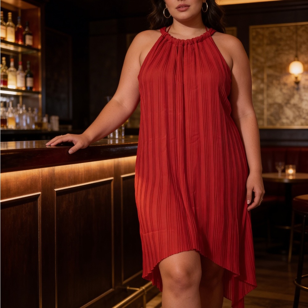 Lane Bryant Red Pleated Halter High-Low Dress